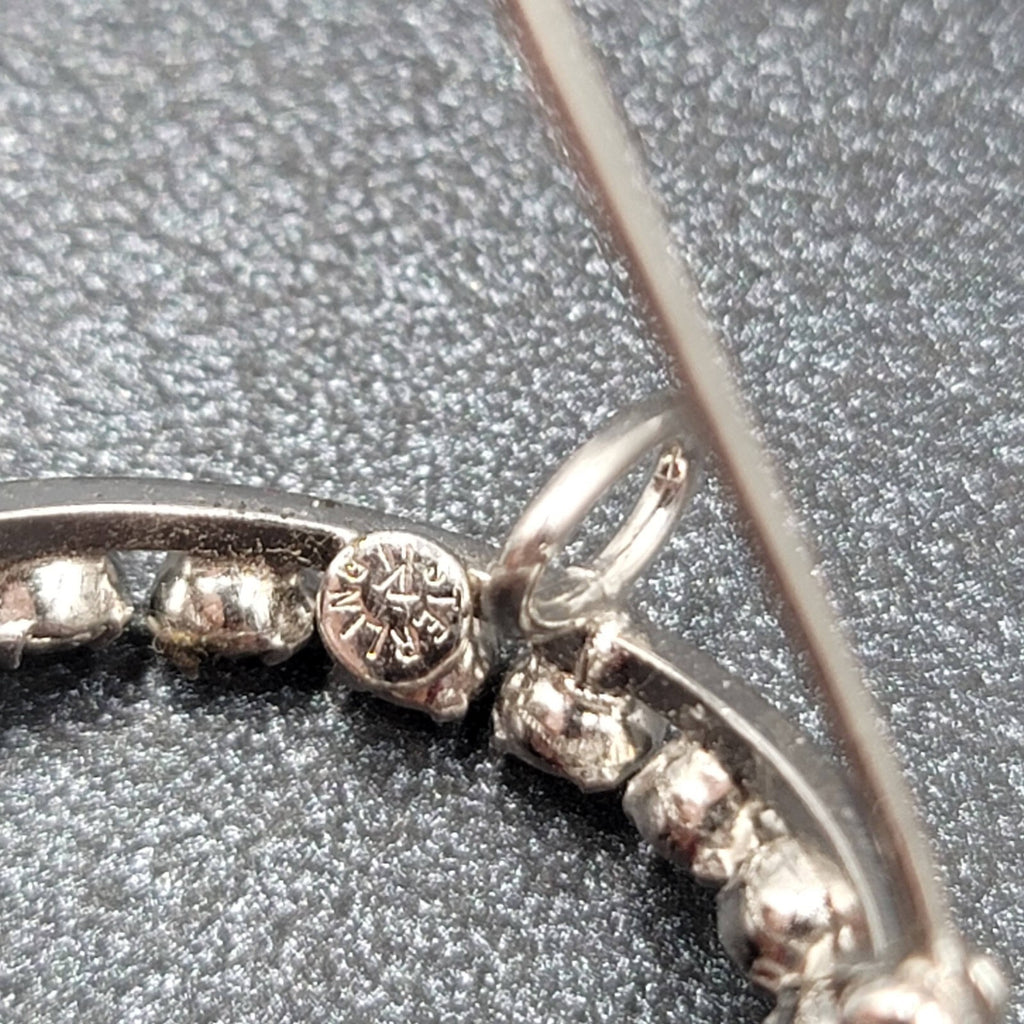 Vintage Sterling Silver Brooch Open Circle Crystal Rhinestone & Pendant 1 1/8"