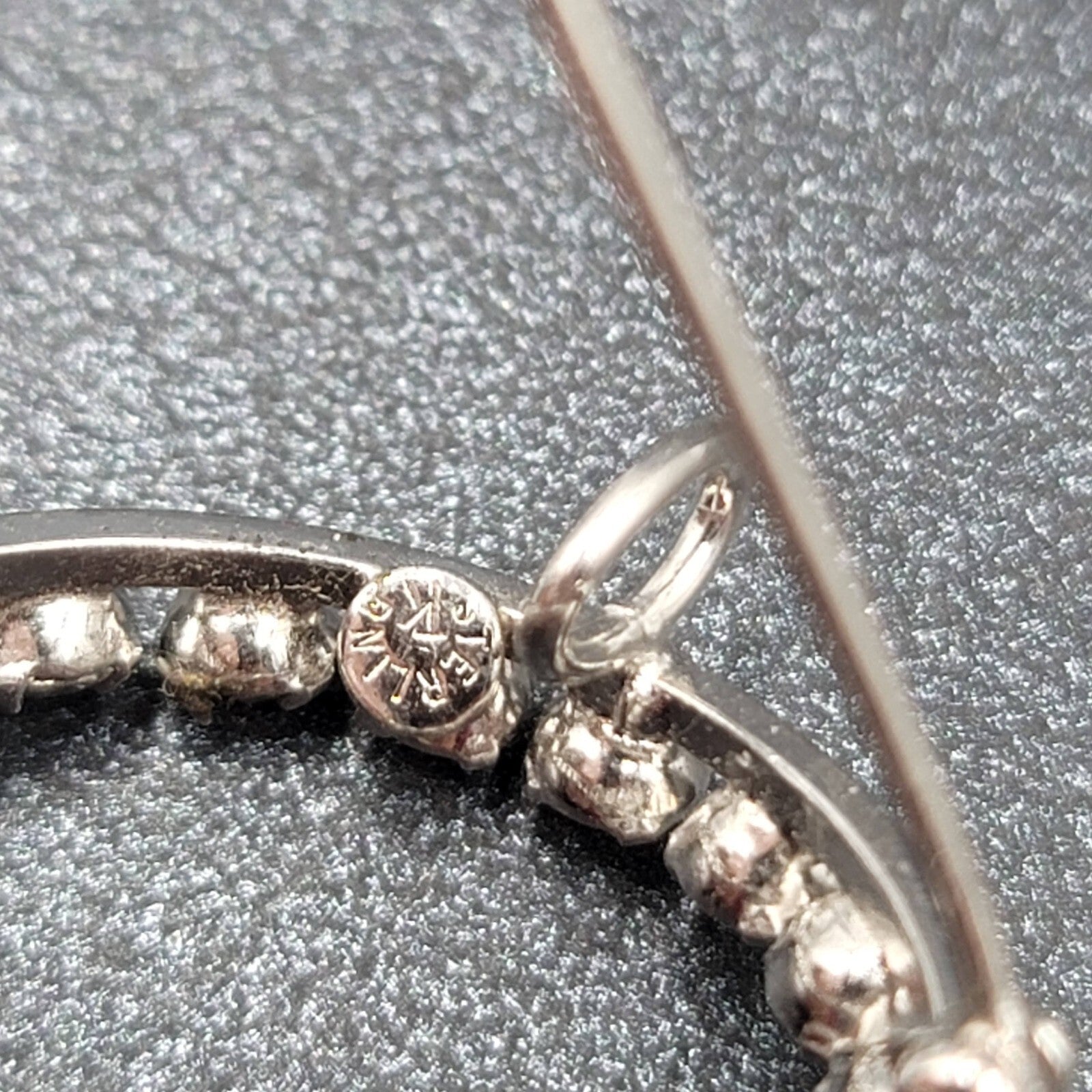 Vintage Sterling Silver Brooch Open Circle Crystal Rhinestone & Pendant 1 1/8"