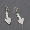 Pink Green Quartz Bead Pierced Earrings Gold tone Dangle 1.5"