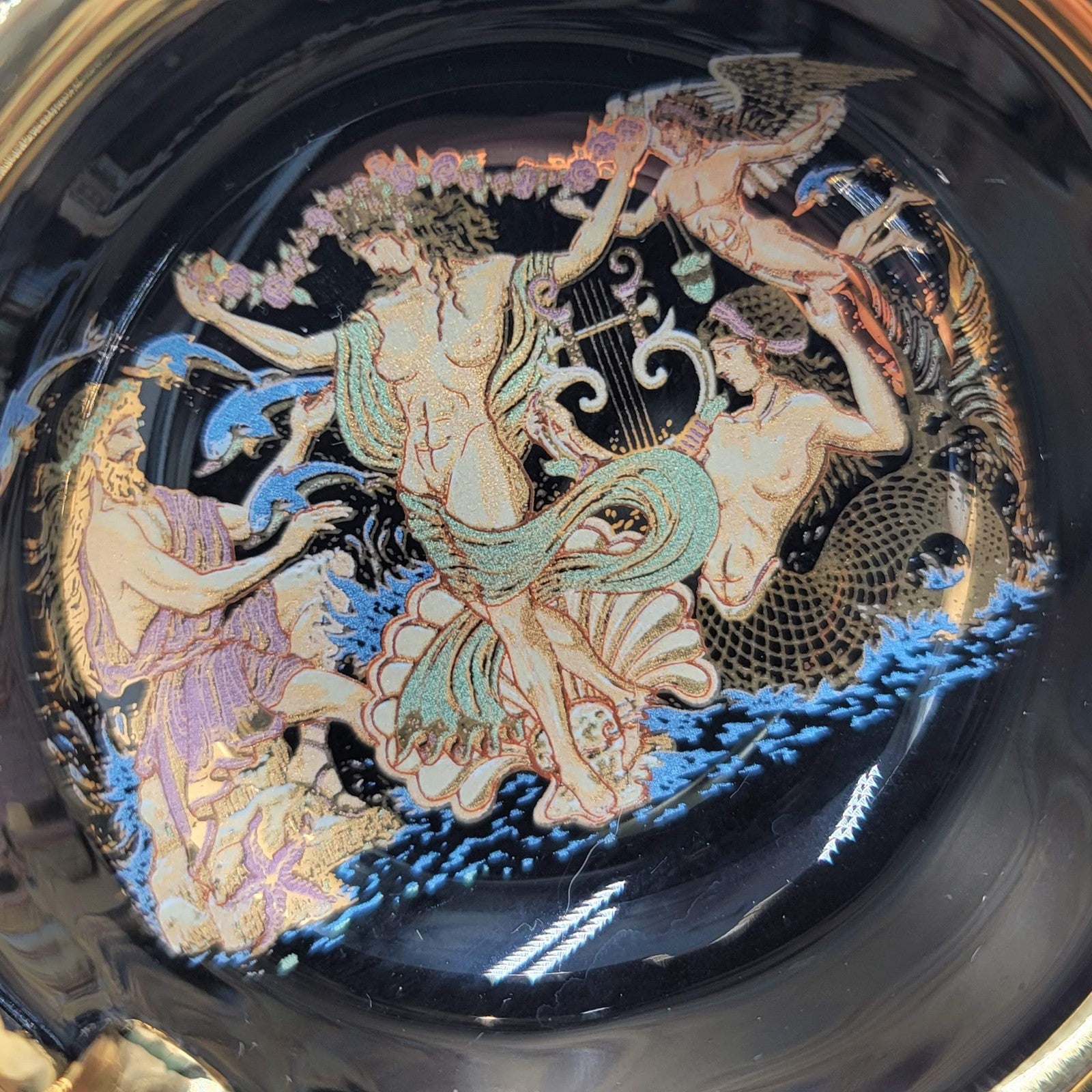 Greek Key Black Ceramic Ashtray Set of 2 24K Gold Hand Made in Greece Mythology