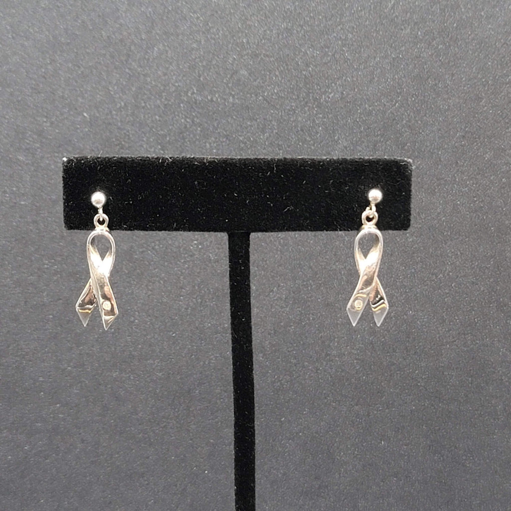Sterling Silver Pierced Earrings 925 Charity Awareness Ribbon Dangle 3/4"