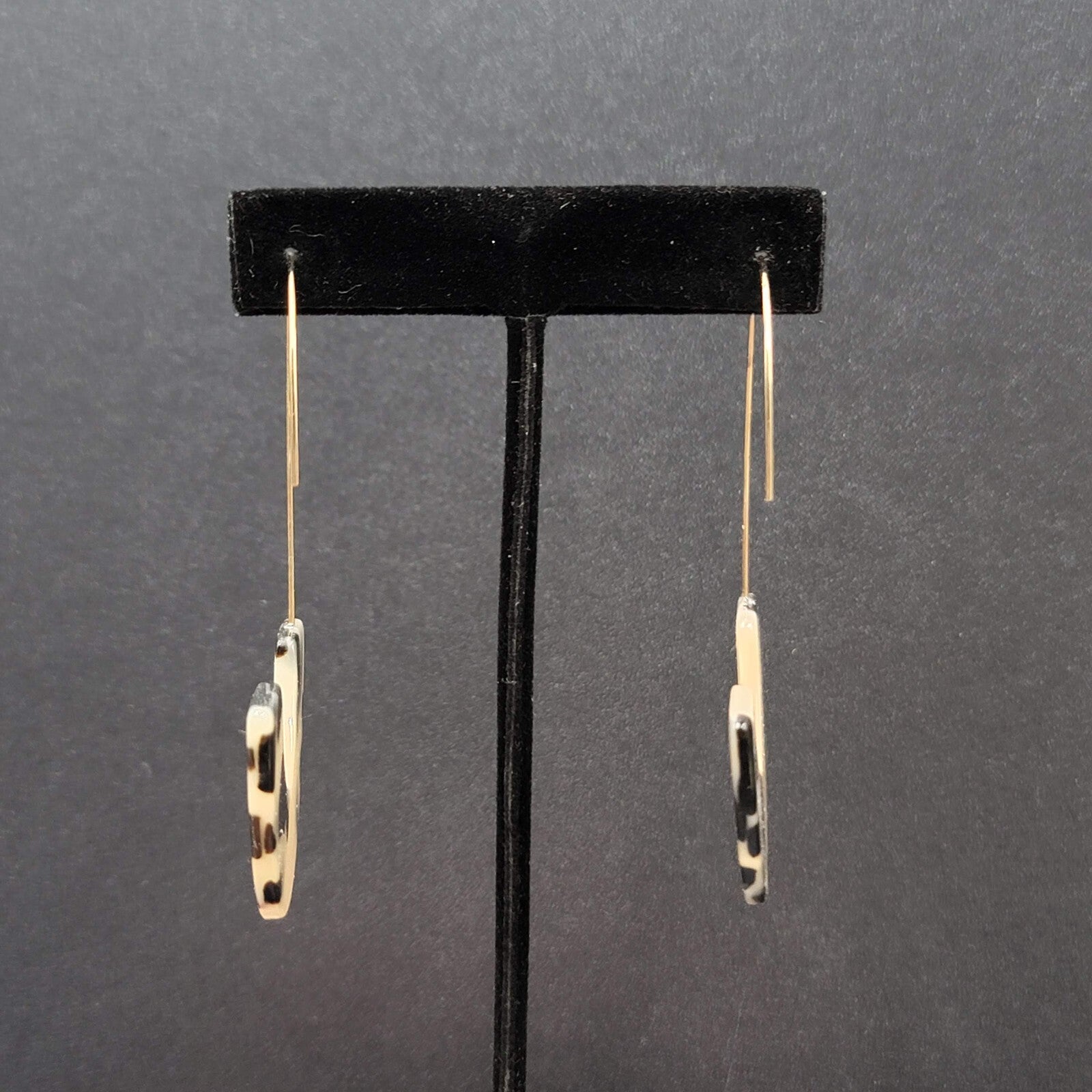 Pierced Earrings Large Resin Hoops Faux Tortoise Brown Pattern 3"