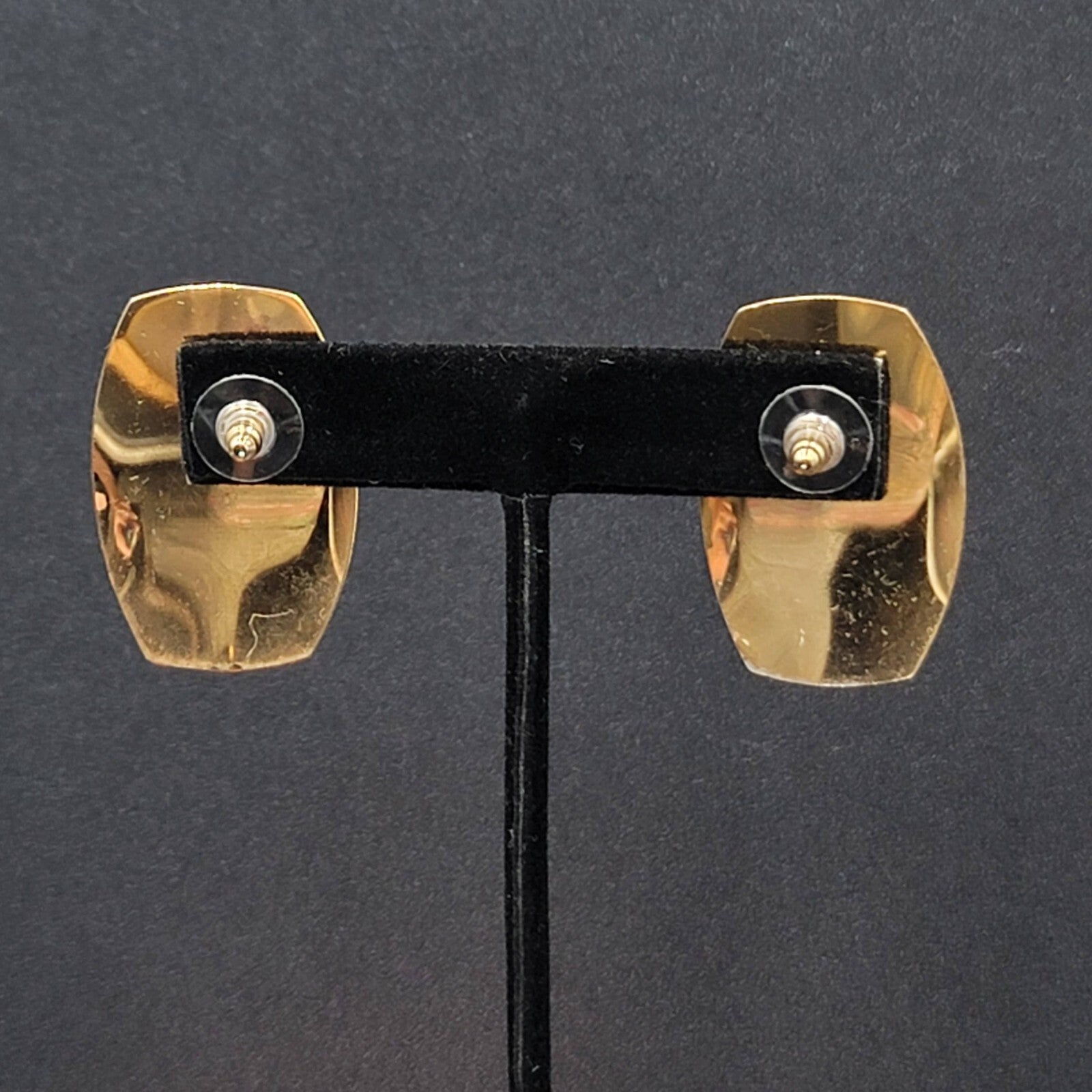 Vintage Pierced Earrings Peach Tan Gray Enamel Rectangle Drop 1 3/8"