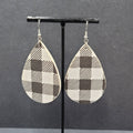 Pierced Earrings Black White Teardrop Plaid Dangle 2.25"