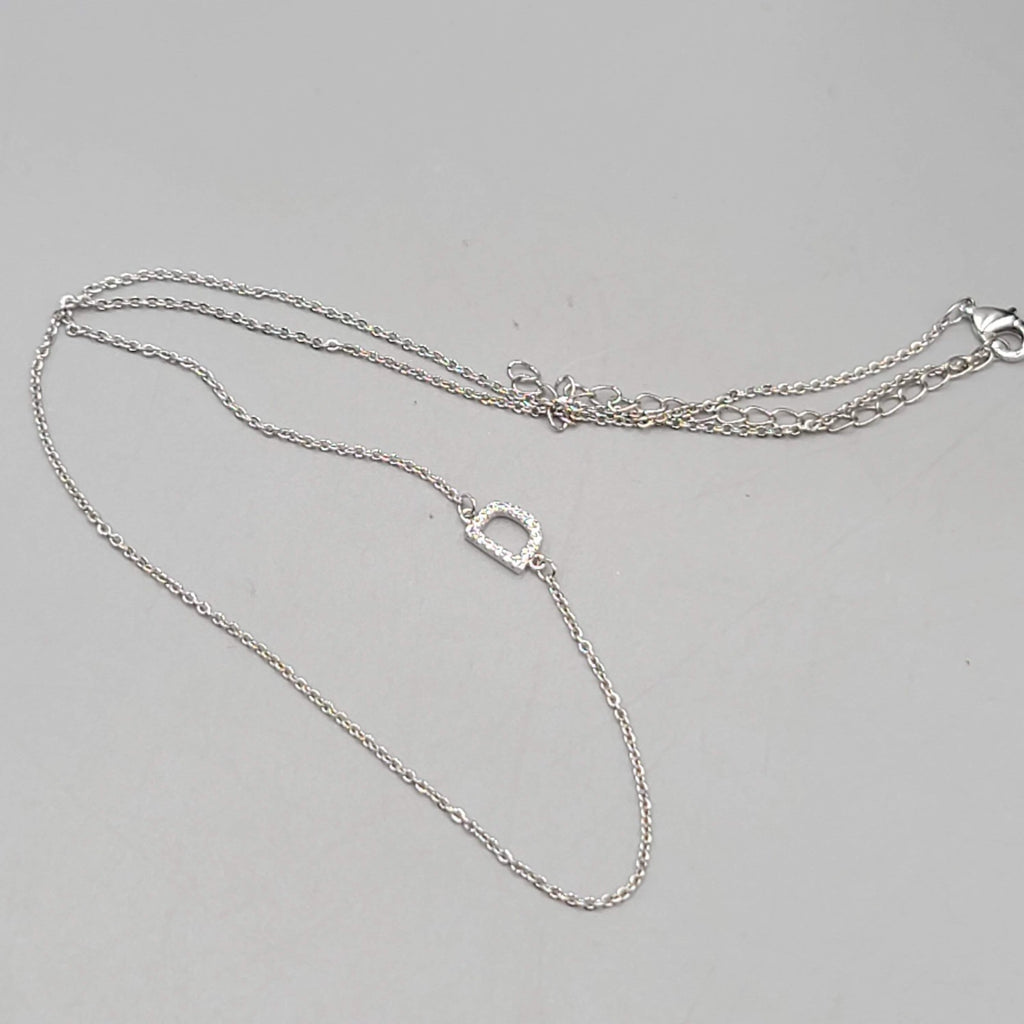Initial D Necklace Crystal Silver tone Dainty Minimalist 16"-18"