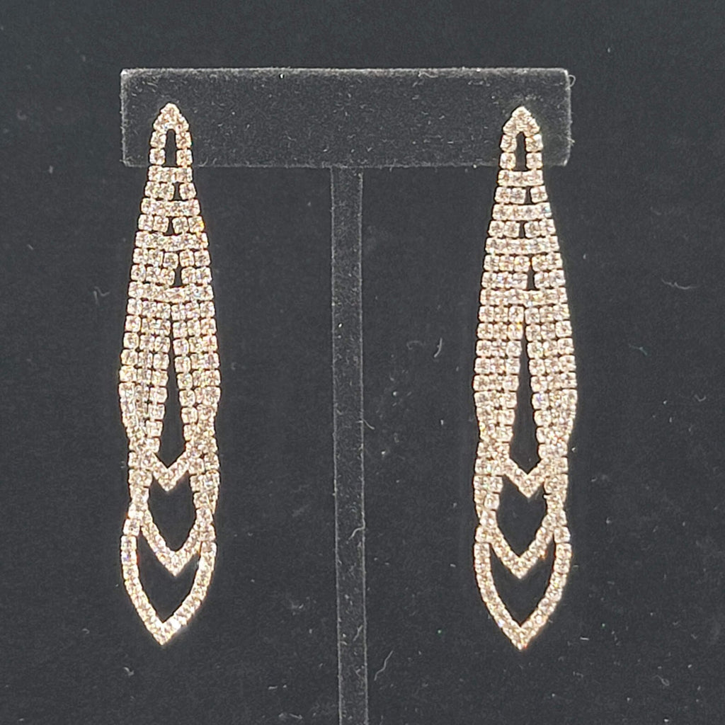 Silver tone Rhinestone Pierced Earrings Long Loop Statement 2.75"