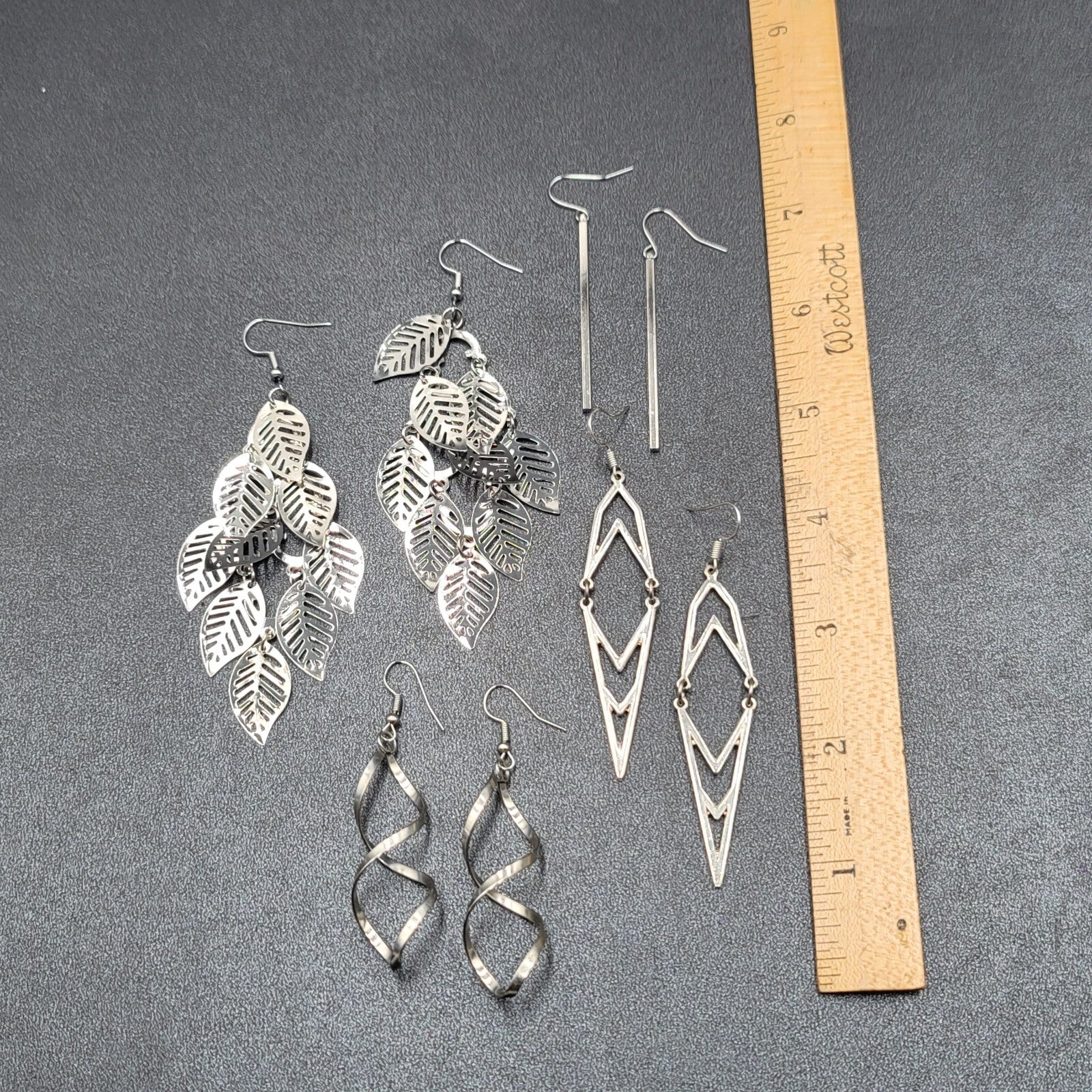 Lot of 4 Pierced Earrings Silver tone Dangle Statement