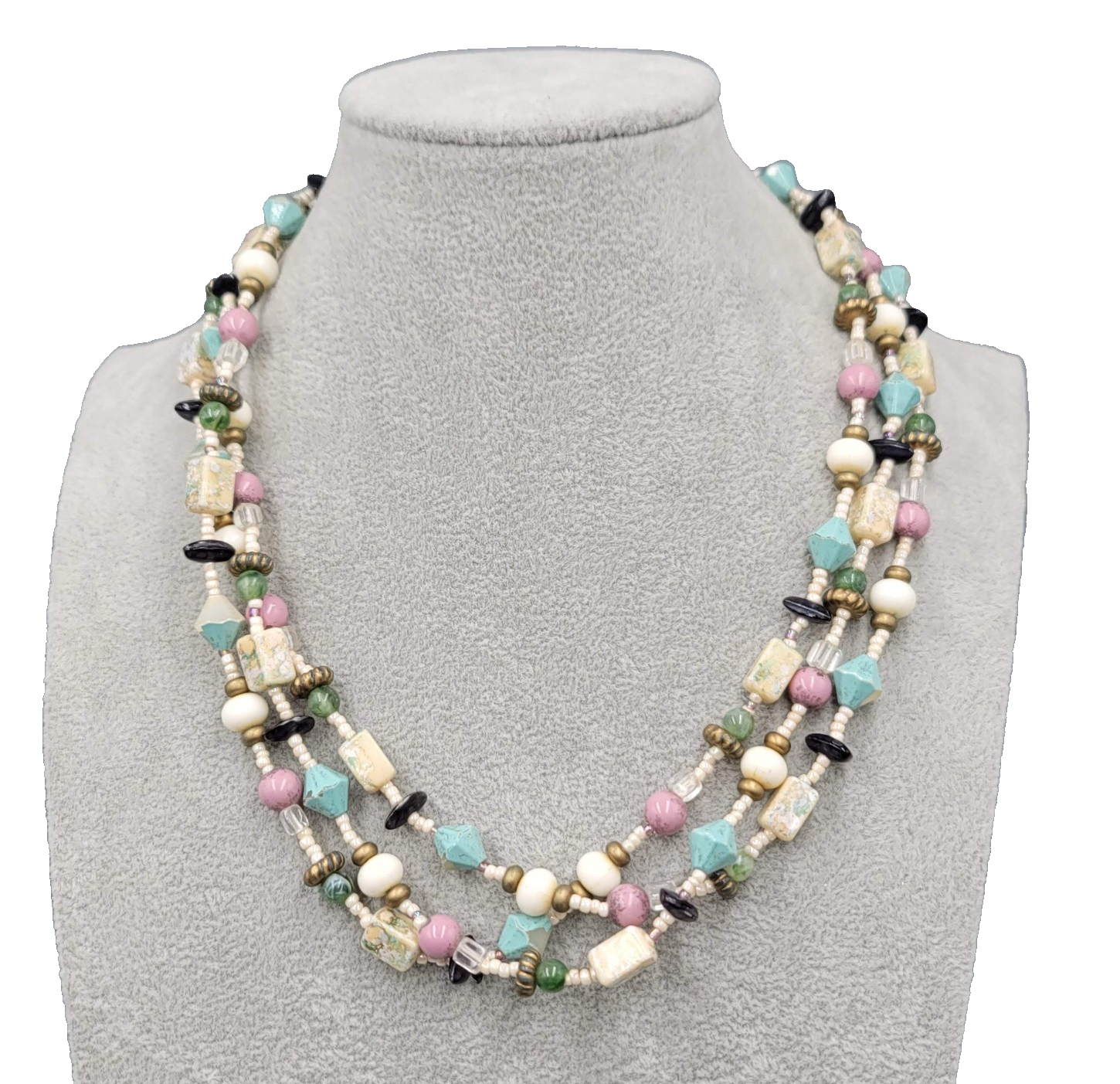 Vintage Long Beaded Necklace Multicolor Pastel Colors 56 in