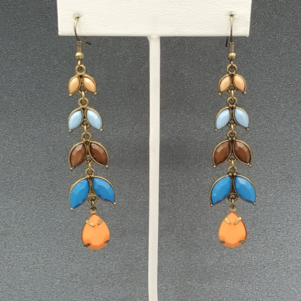 Pierced Earrings Gold tone Multicolor Acrylic Dangle 2.75"