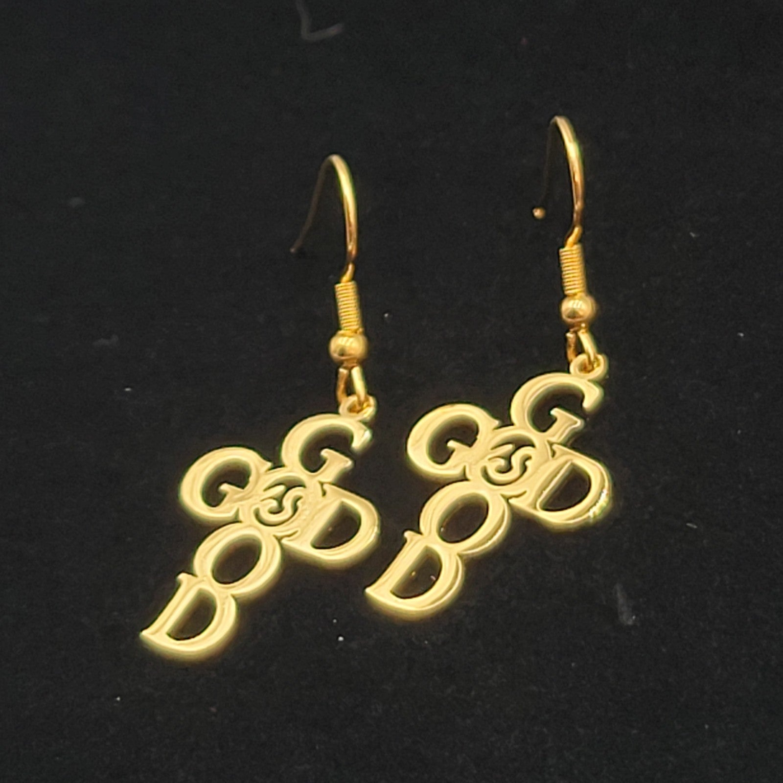God is Good Cross Pierced Earrings Gold tone Dangle 1"