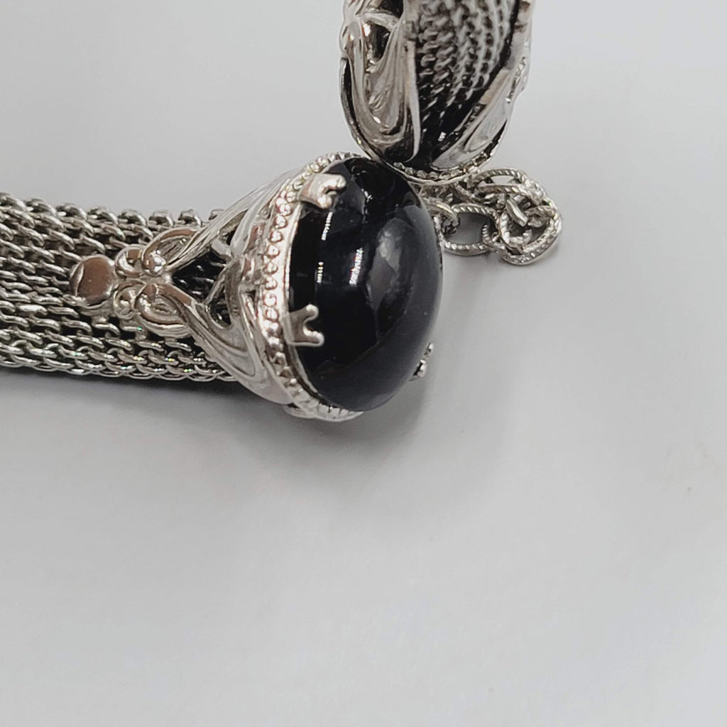 Vintage Mesh Cuff Bracelet Black Accent End 7"