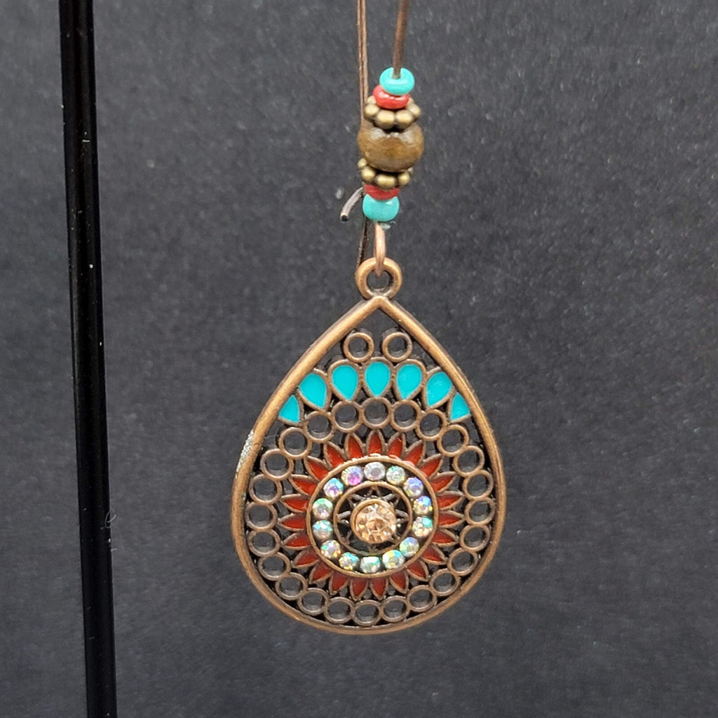 New Boho Pierced Earrings Copper tone AB Crystal Beaded 2 5/8"