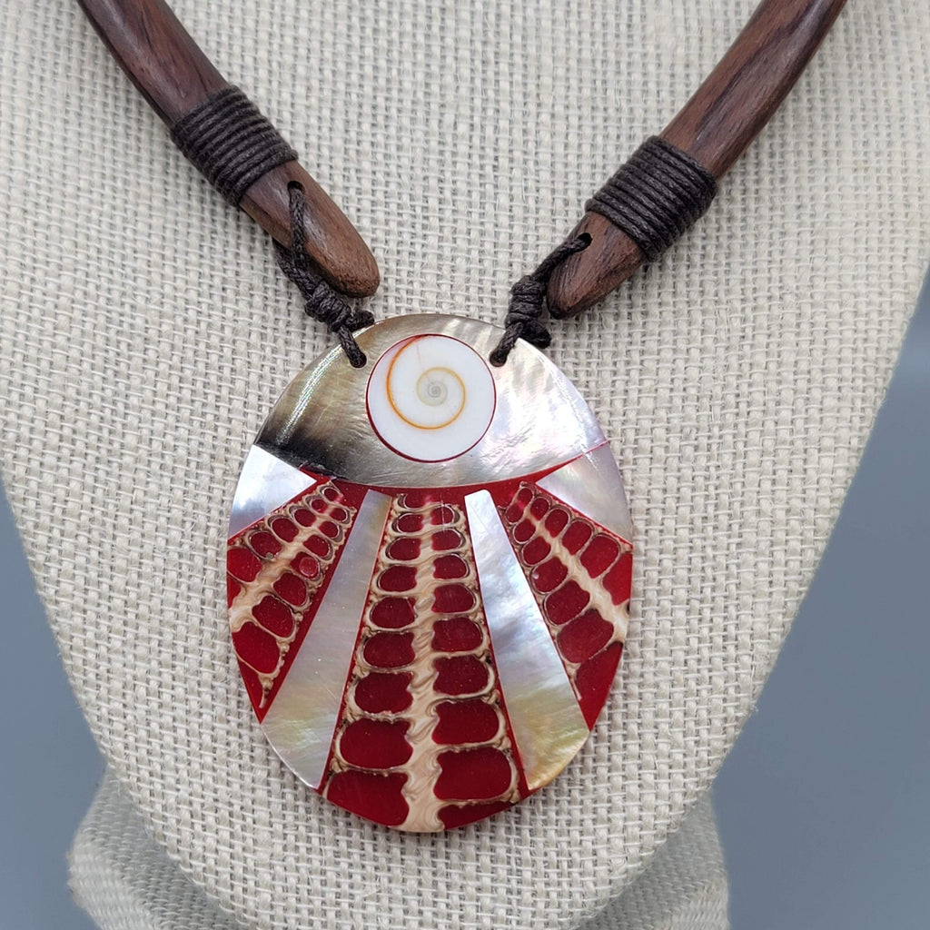 Bohemian Boho Shell Wood Necklace Unique Ethnic Tribal Adjustable Cord