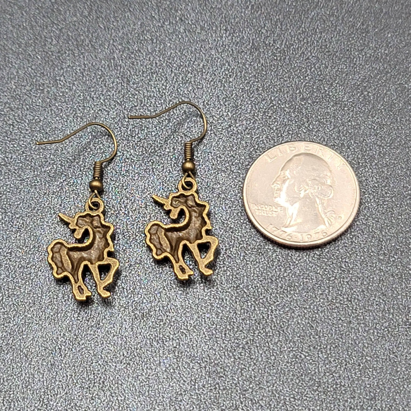 Unicorn Pierced Earrings Bronze tone Dangle 7/8" NEW