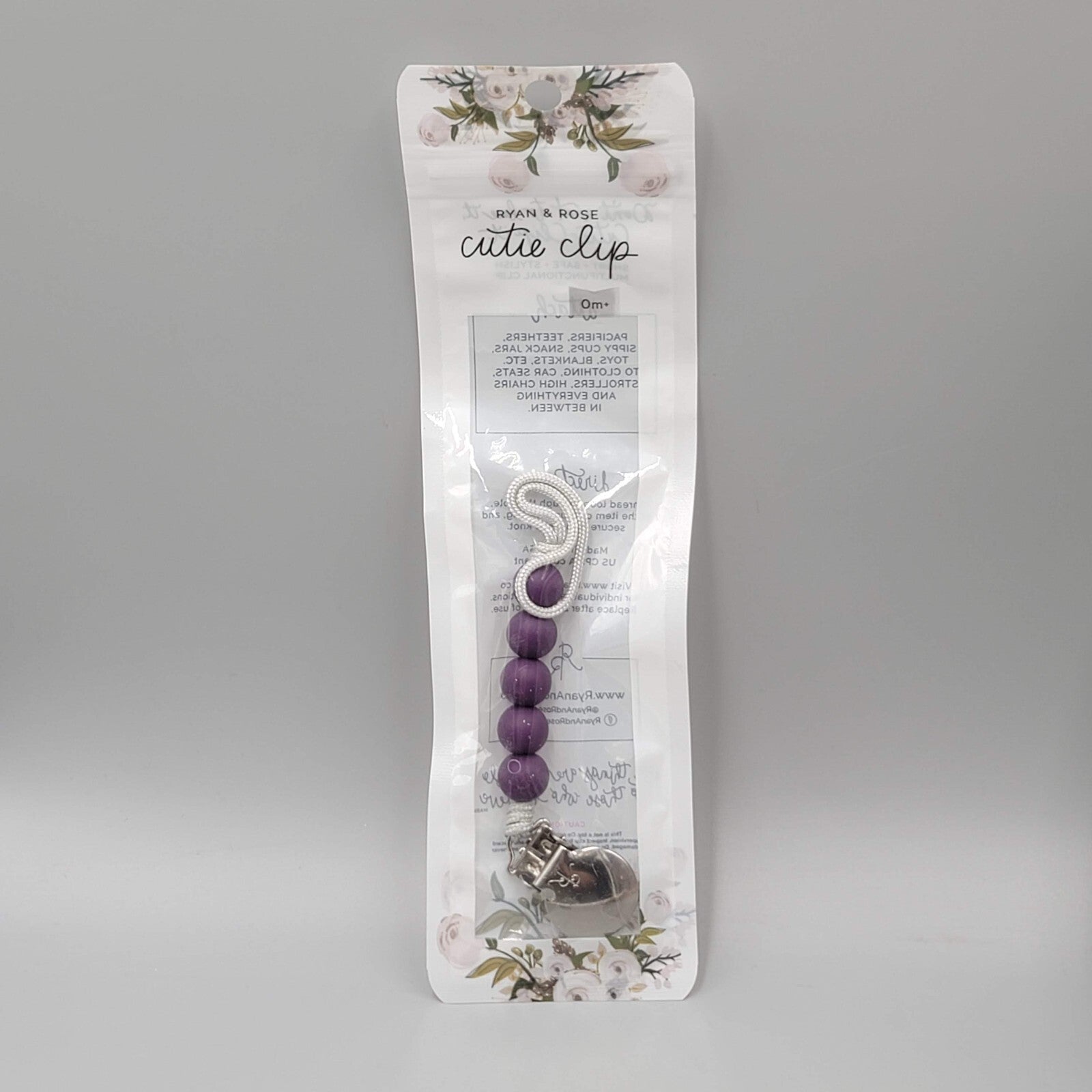 Ryan & Rose Cutie Clip Pacifier Clip Holder Silicone Purple NEW NIP