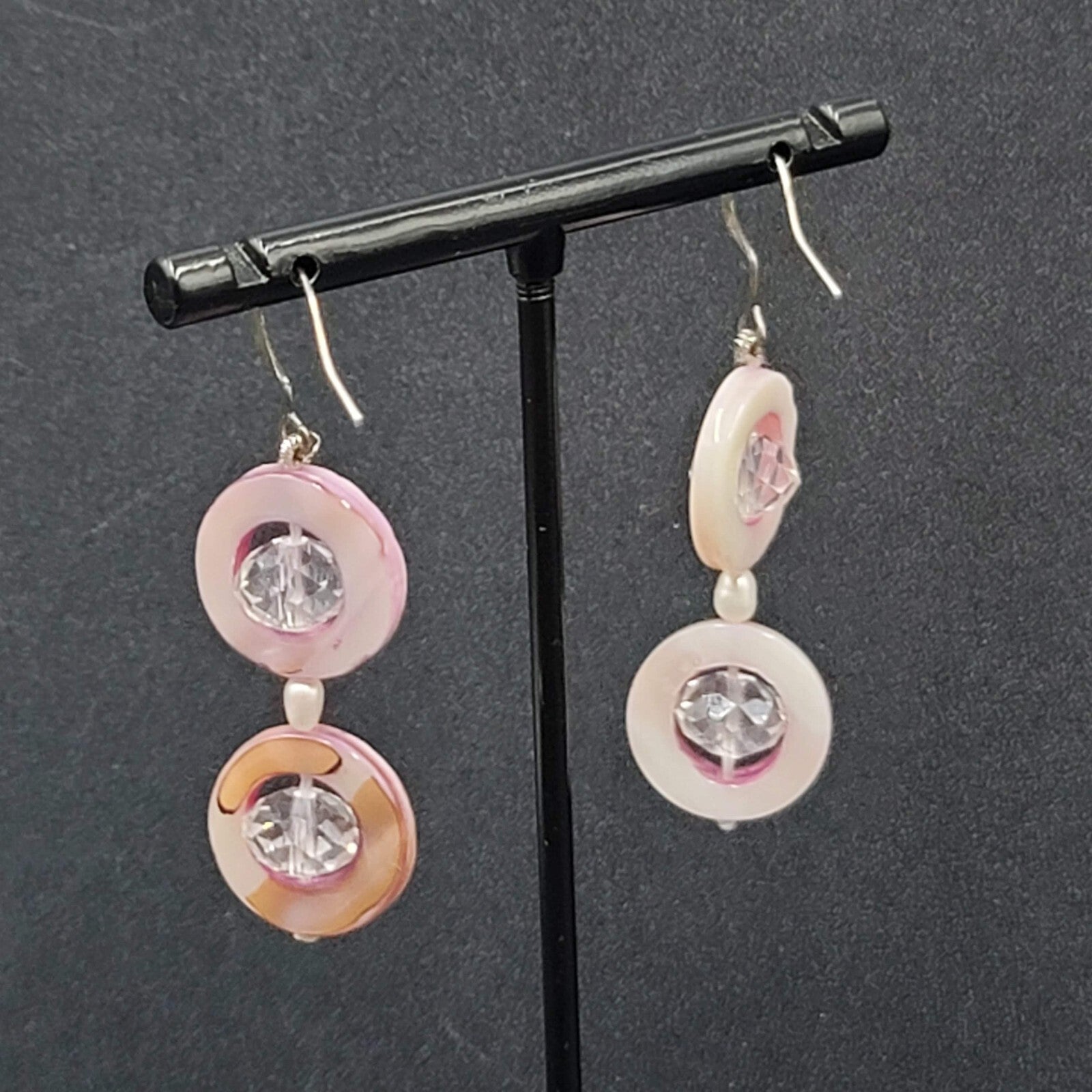 Pierced Earrings Mother of Pearl Unique Dangle 1.5"