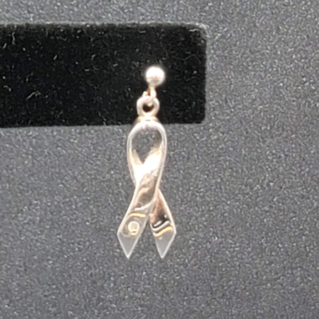 Sterling Silver Pierced Earrings 925 Charity Awareness Ribbon Dangle 3/4"