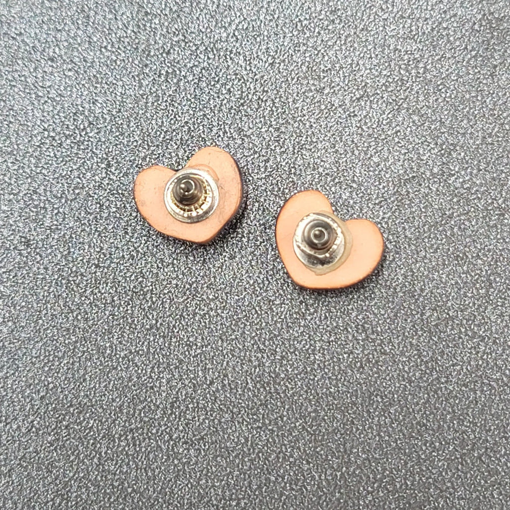 Heart Pierced Earrings Purple Pottery Studs 1/2"