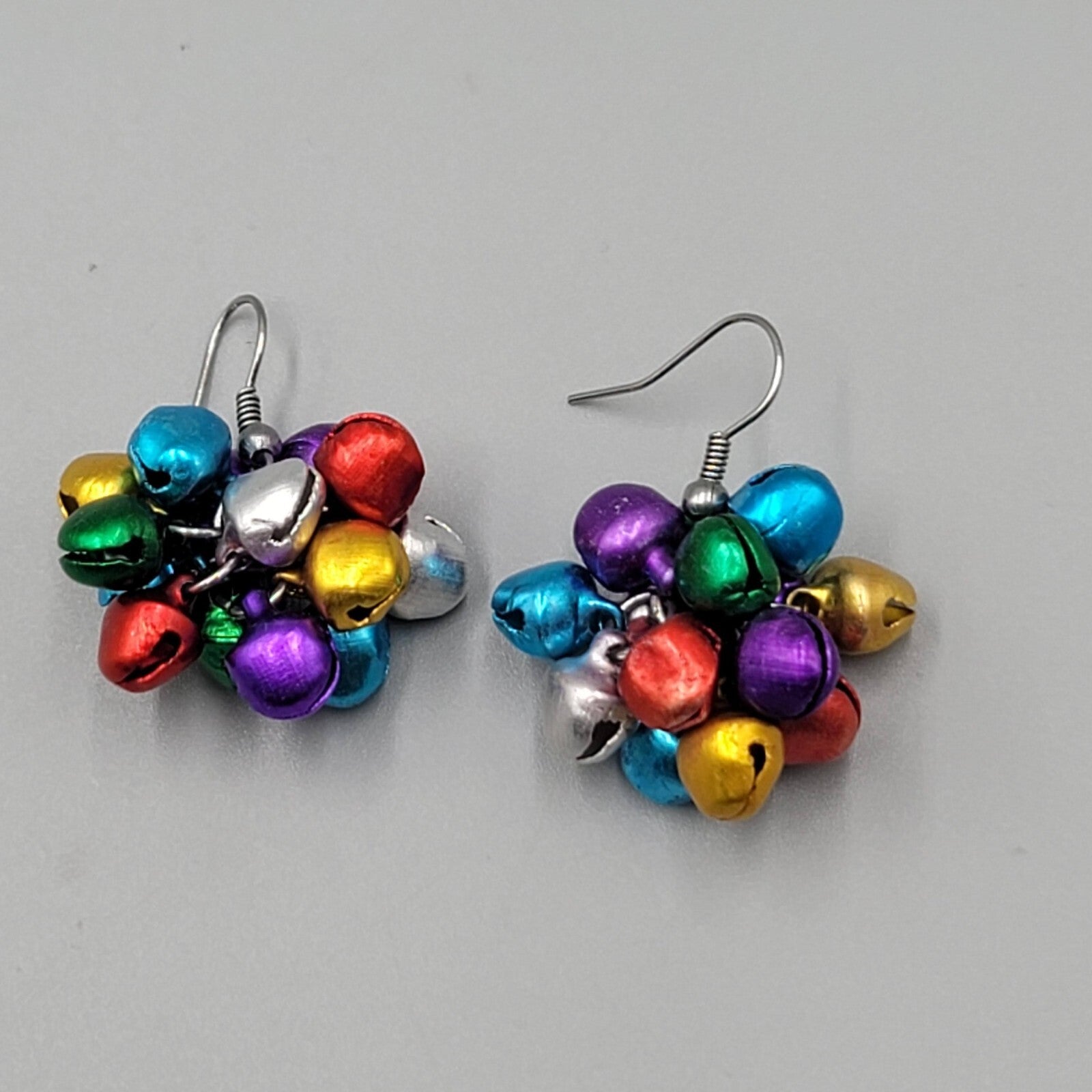Jingle Bells Pierced Earrings Multi Color Dangle 7/8"