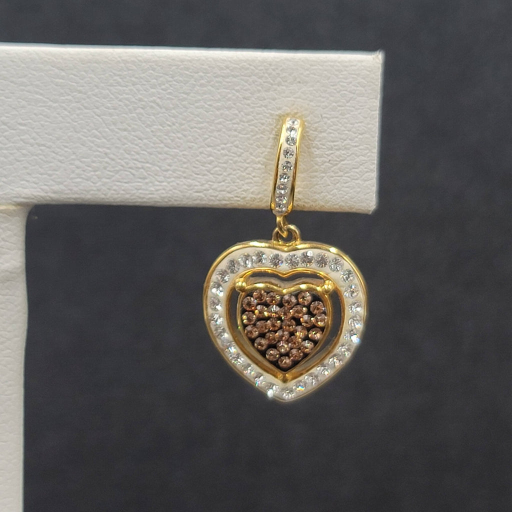 Sterling Silver Pierced Earrings Gold Plated Crystal Heart Dangle 1" 925