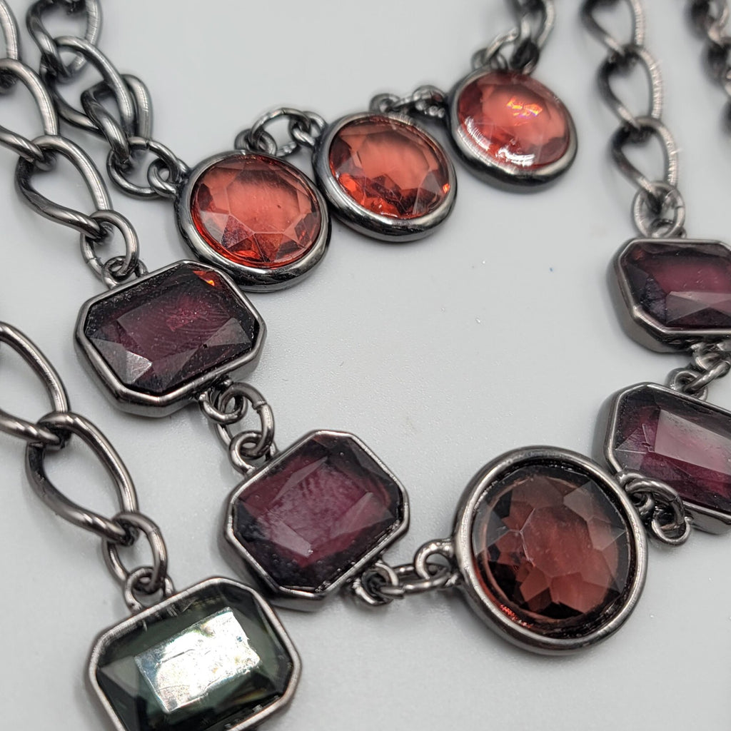 Chicos Triple Strand Necklace Black Chain Red Purple Green 16"-22" +4"