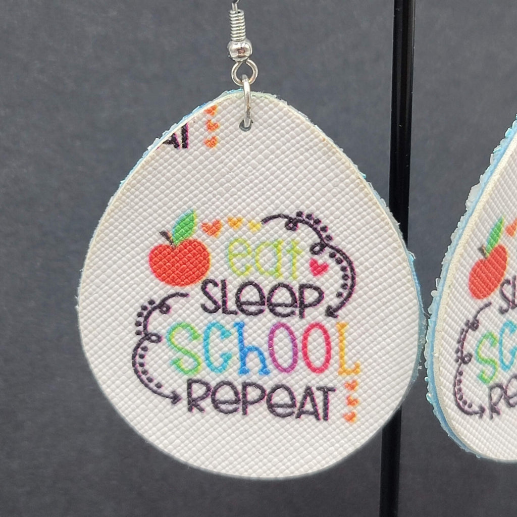 Pierced Earrings EAT SLEEP SCHOOL REPEAT Dangle Teardrop 2.25"