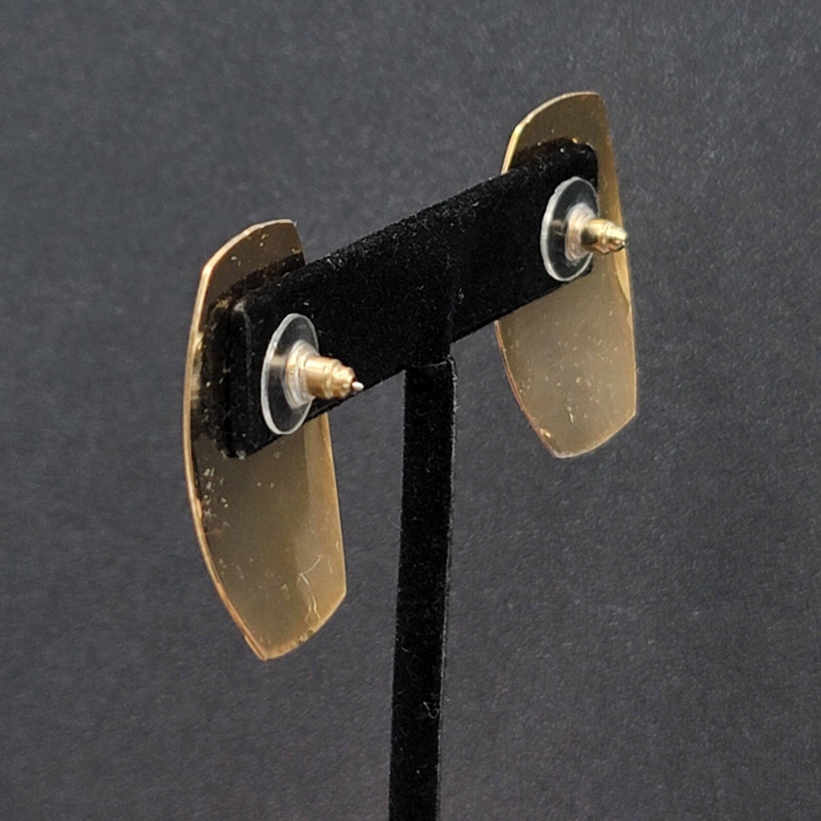 Vintage Pierced Earrings Peach Tan Gray Enamel Rectangle Drop 1 3/8"