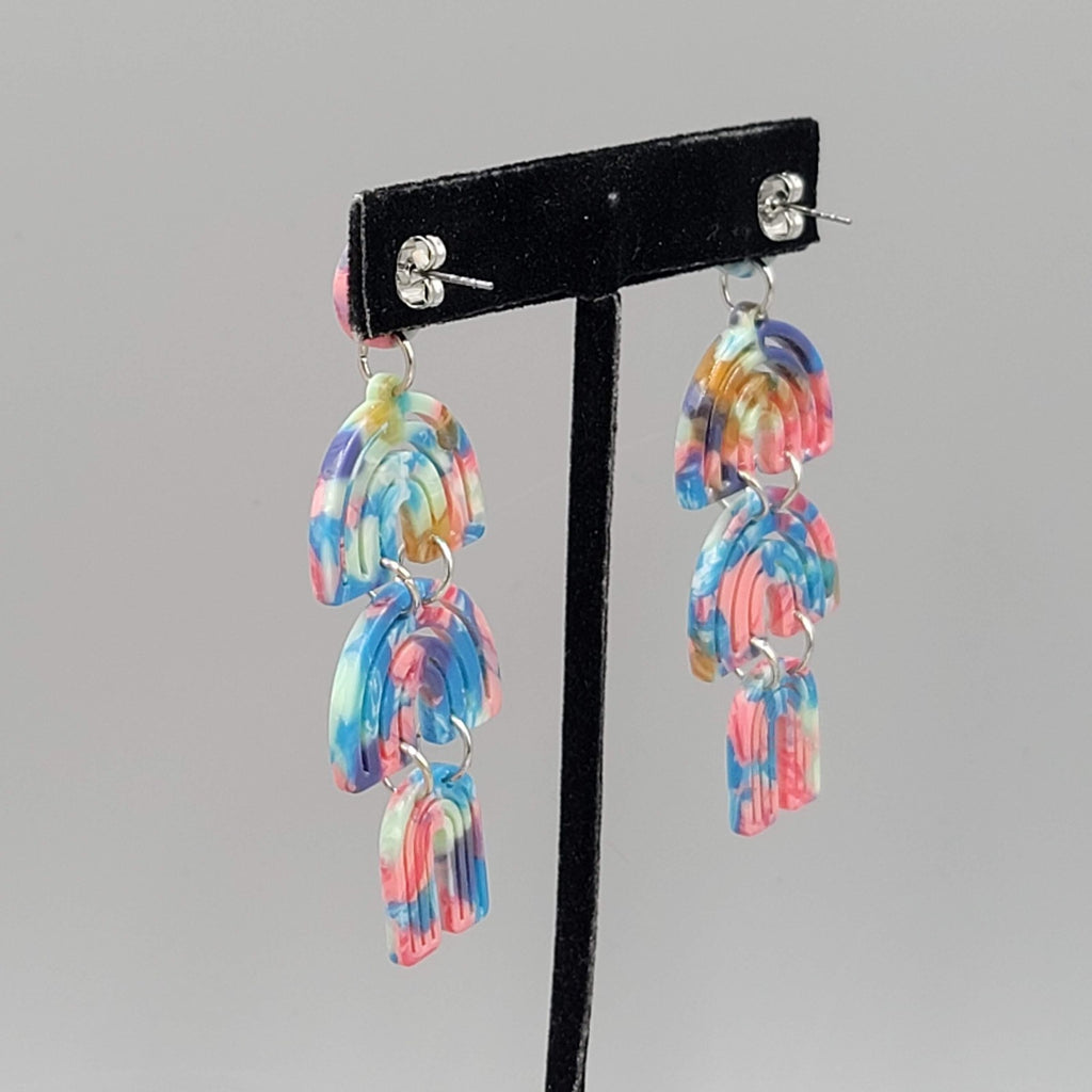 Statement Blue Pink Dangle Pierced Earrings 2.75"
