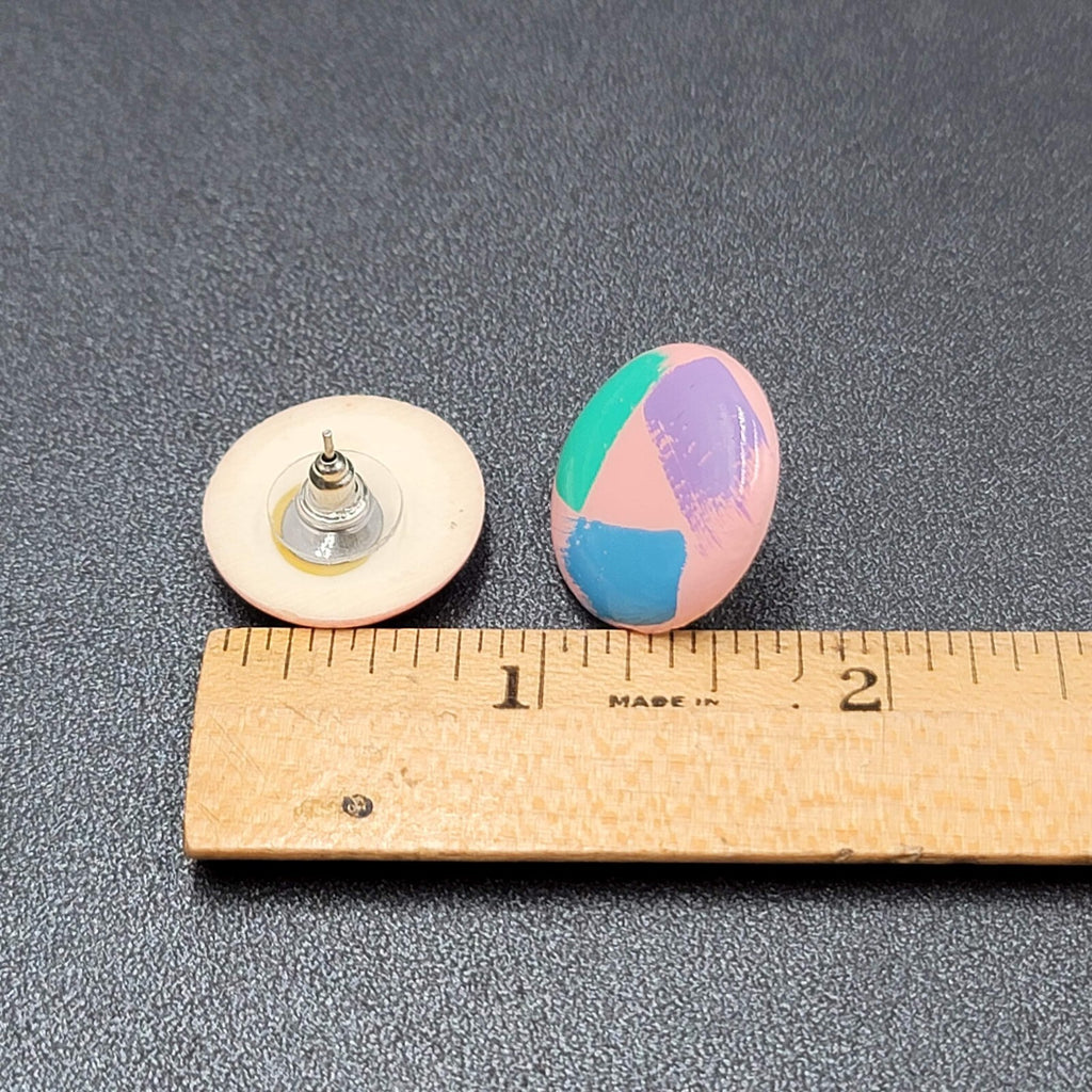 Vintage Pierced Earrings Pink Teal Blue Purple Round 7/8"