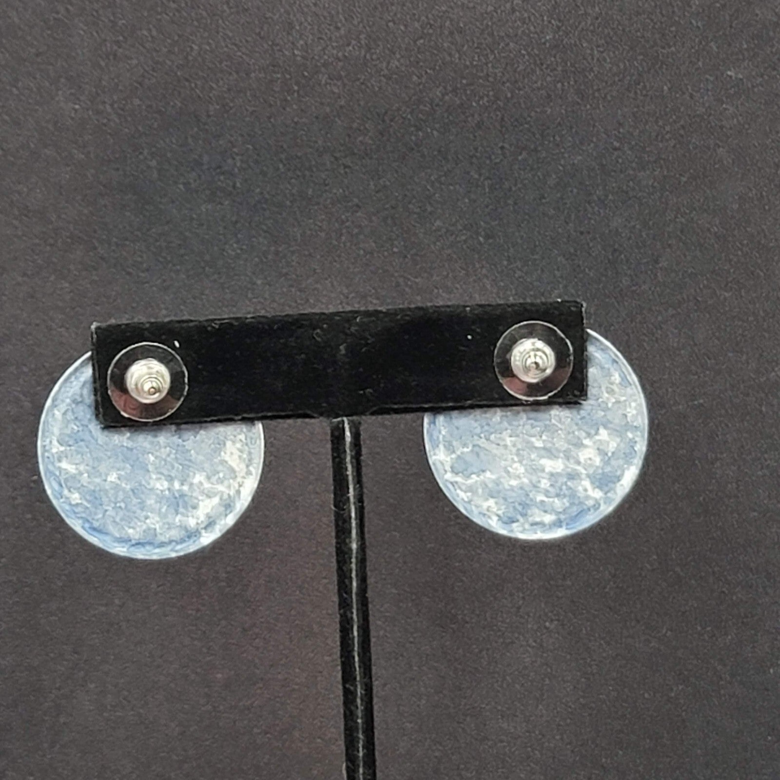 Vintage Pierced Earrings Blue Disc Western Cowboy Hat Silver tone 1 1/8"