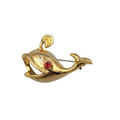 Vintage Whale Brooch Gold toen Red Rhinestone Eye 1.25 in