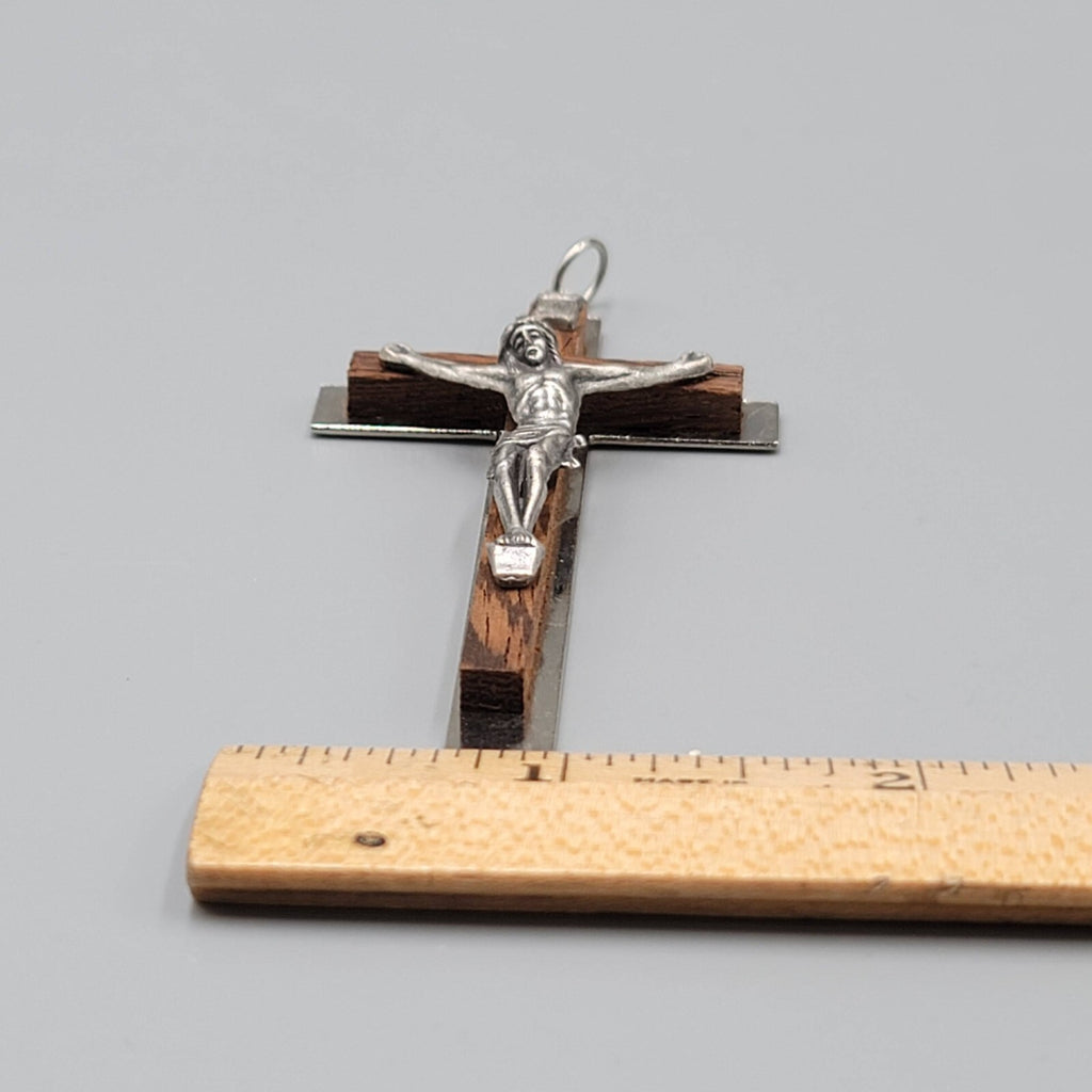 Vintage Wood Cross Wall Hanging Crucifix ITALY 3 1/8 in NICE DETAIL