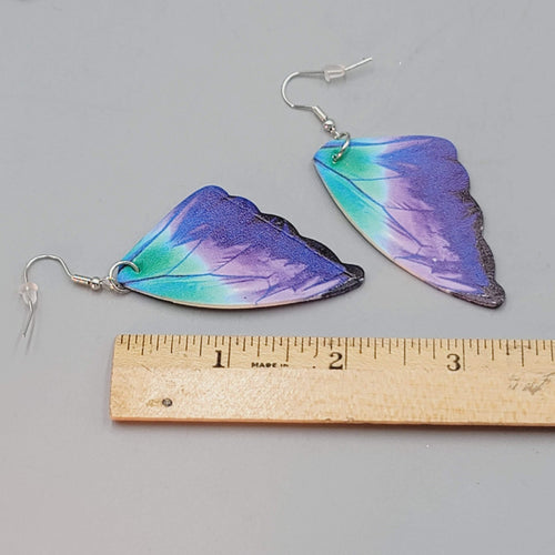 Butterfly Wing Pierced Earrings Purple Green Blue Statement Dangle 2.25"