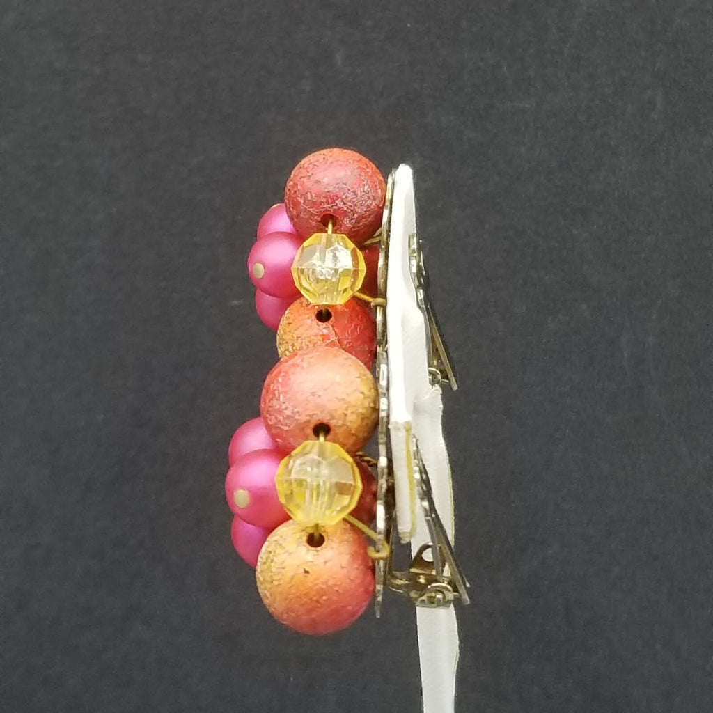 Vintage Clip On Pink Acrylic Bead Cluster Stud 1 1/4"