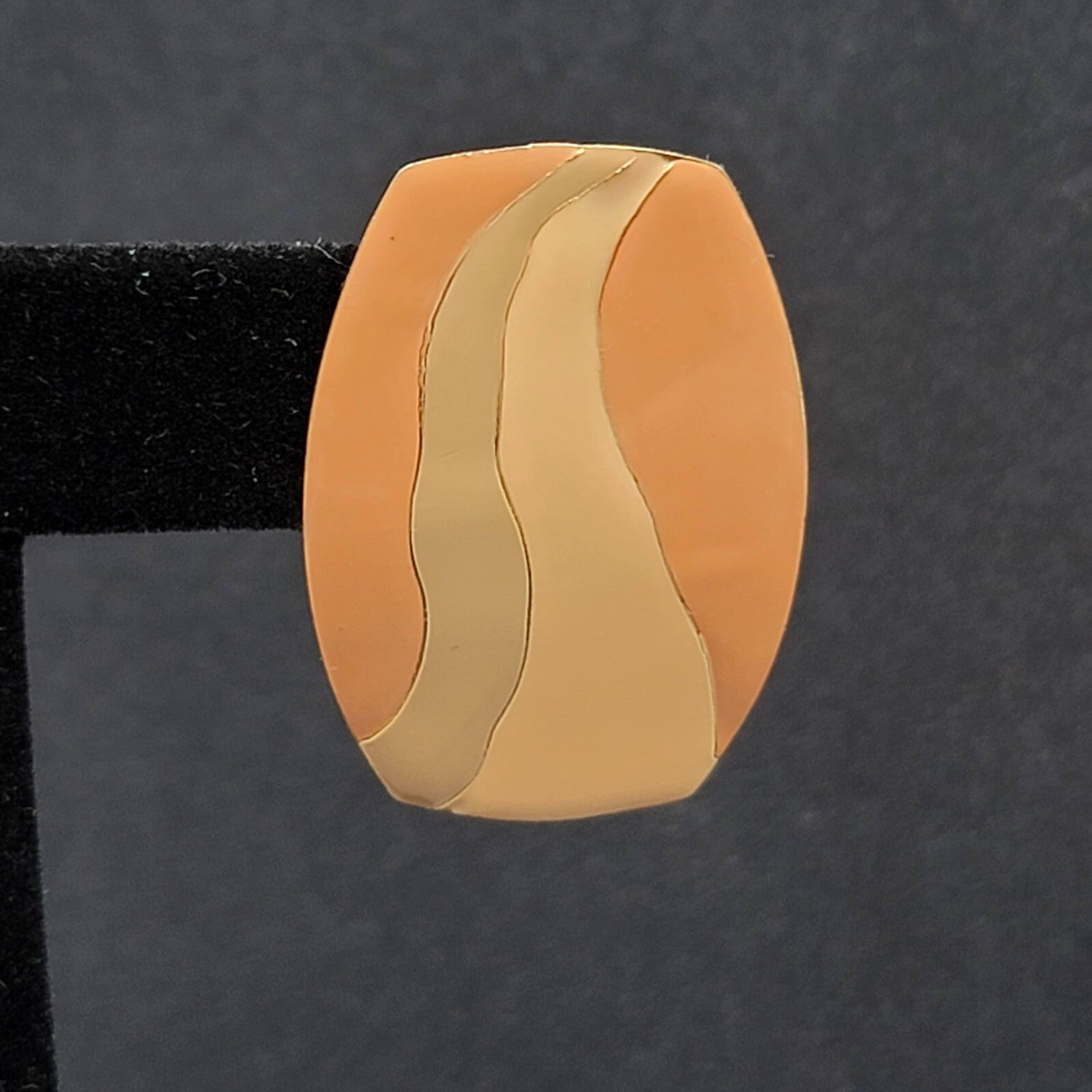 Vintage Pierced Earrings Peach Tan Gray Enamel Rectangle Drop 1 3/8"