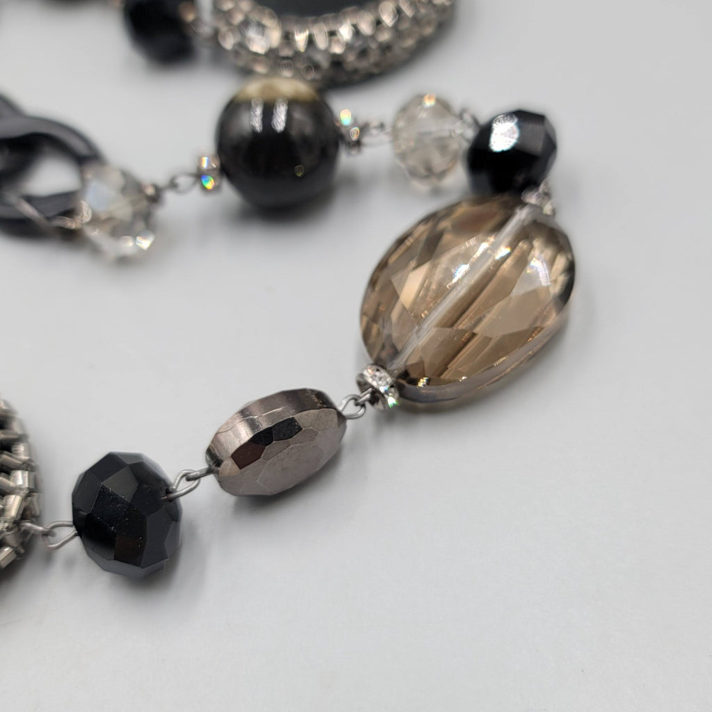 Large Statement Black Metal Eclectic Stone Beads Necklace 36 in