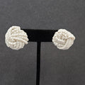 Vintage Pierced Earrings White Seed Beads Knot Estate Jewelry 1"