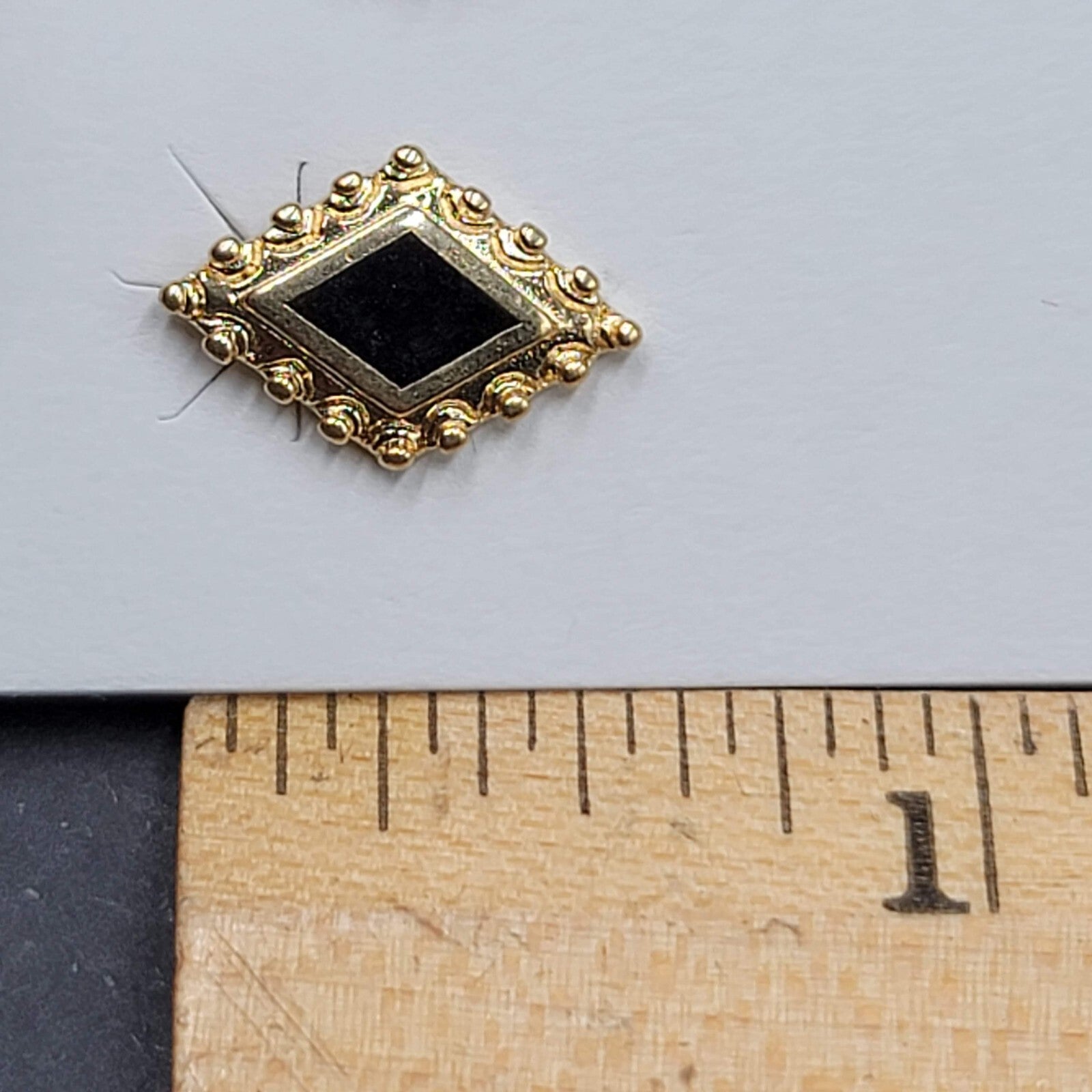 Vintage Pierced Earrings Gold tone Diamond Shape Black Onyx Studs 5/8"