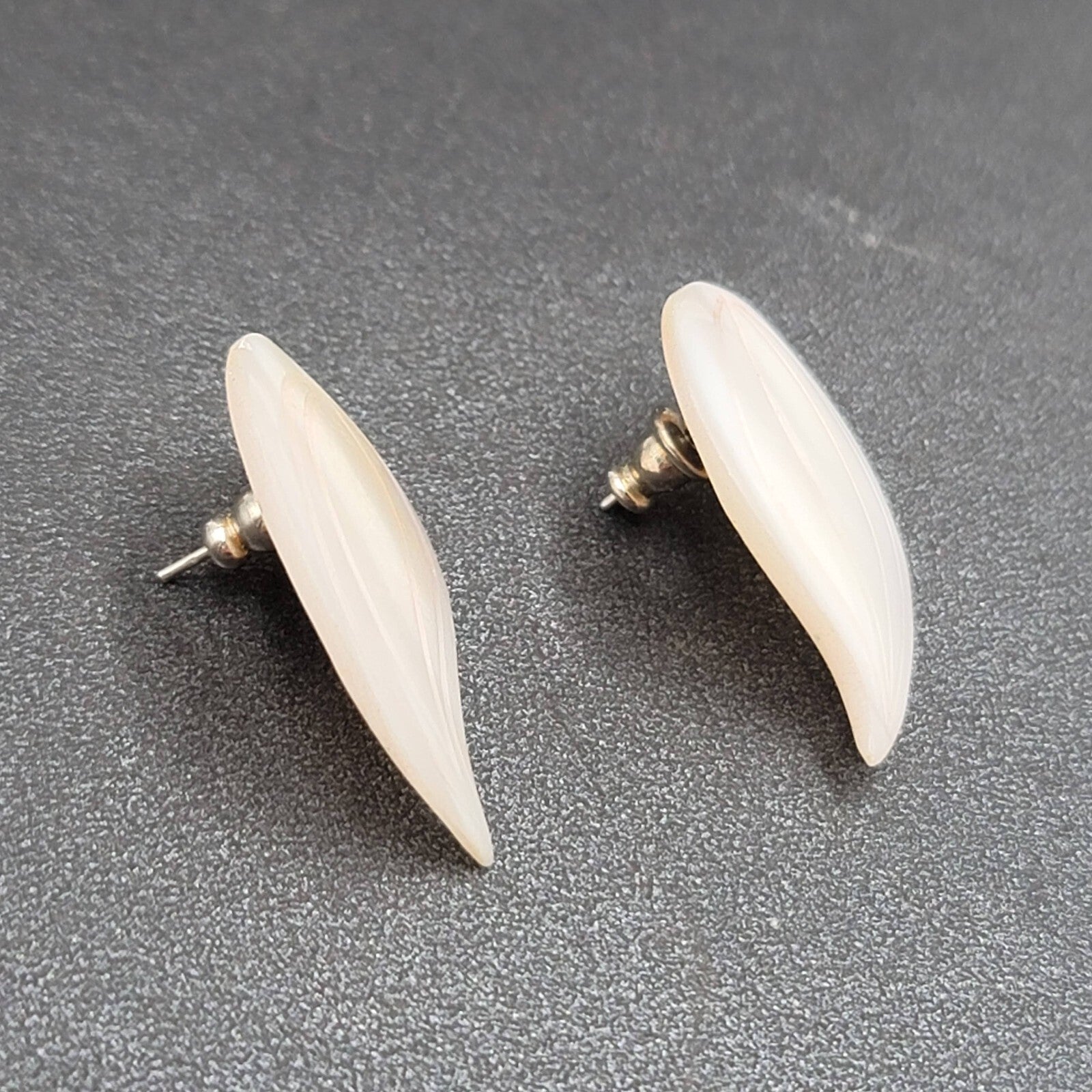 Vintage Pierced Earrings Mother of Pearl Carved Shell Drop Lot of 2