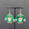 New Pierced Earrings Ugly Christmas Sweater Green Santa Claus Dangle 1.5"