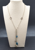 Y Necklace Hematite Silver tone Blue Bead Accent Multi Chain 18" + 5"