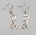 Stethoscope Pierced Earrings Medical Nurse Doctor Dangle Silver tone 1 1/8"