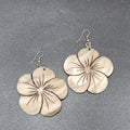 Flower Pierced Earrings Large Carved Shell Silver tone 2"
