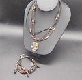 Necklace Bracelet Set Multi Strand Seed Bead Acorn Charms Stone Pendant