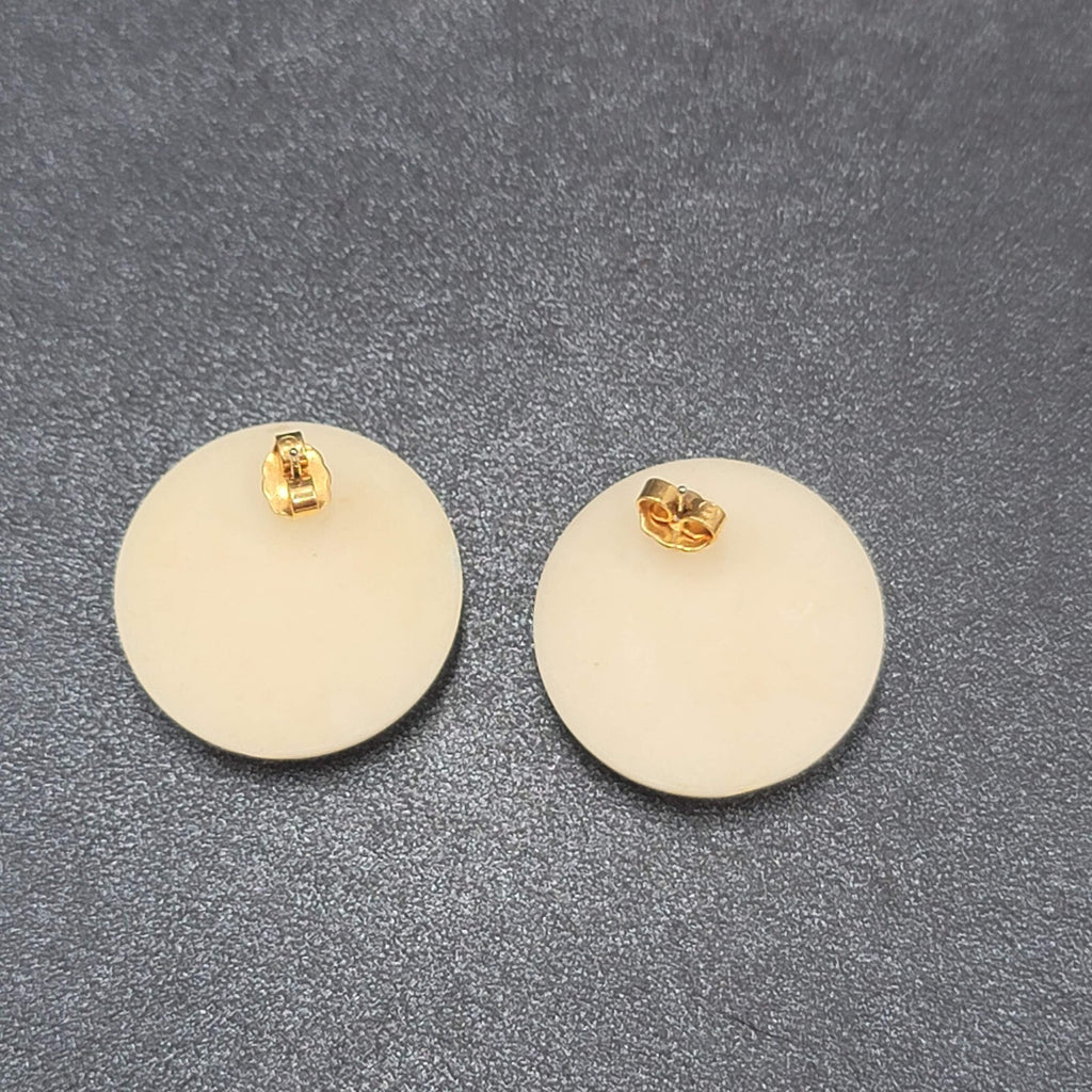 Vintage Pierced Earrings Acrylic White Red Blue Gold Artistic Round Drop 1 1/8"