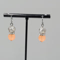 Pierced Earrings Black Metal Peach Clear Crystal Faceted Beads Dangle 1"