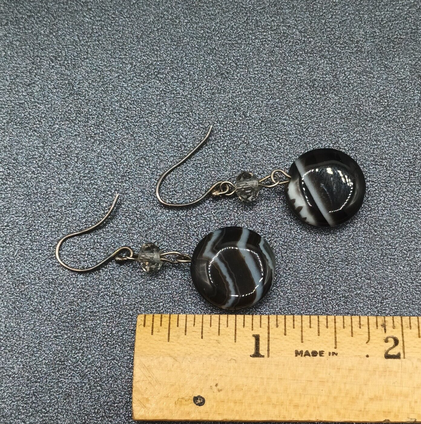 Pierced Earrings Silver tone Round Quartz Bead Dangle 1"
