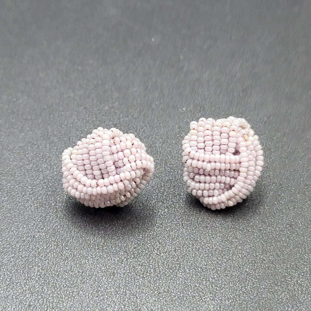 Vintage Pierced Earrings Lavender Purple Seed Bead Knot 7/8"