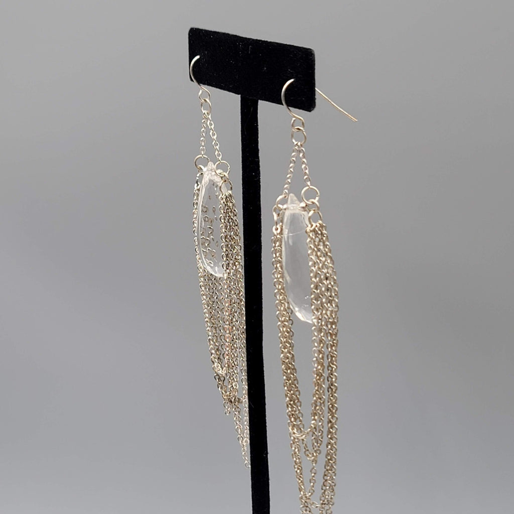 Pierced Earrings Silver tone Dangle Chains Chandelier Long 4"