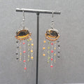 Boho Pierced Earrings Multi color Glass Beads Unusual Dangle Chains 2.75"